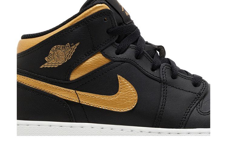 Jordan 1 Mid Black Metallic Gold Swoosh (GS)