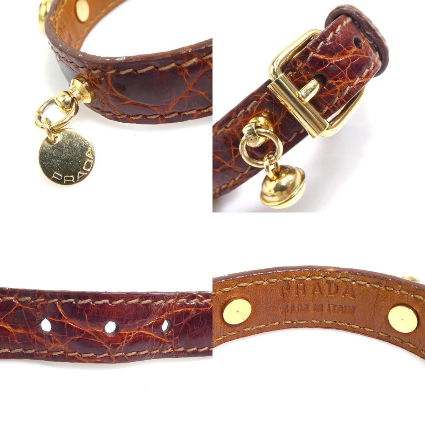 Bracelet Leather and Metal Brown and Gold