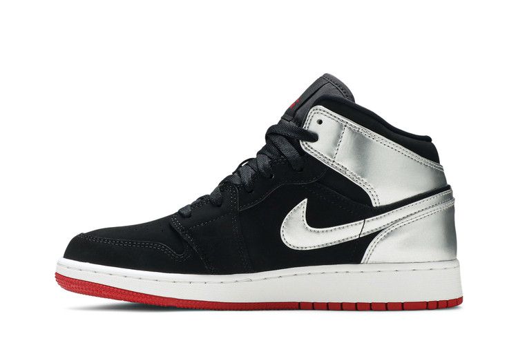 Jordan 1 Mid Black Red Silver (GS)