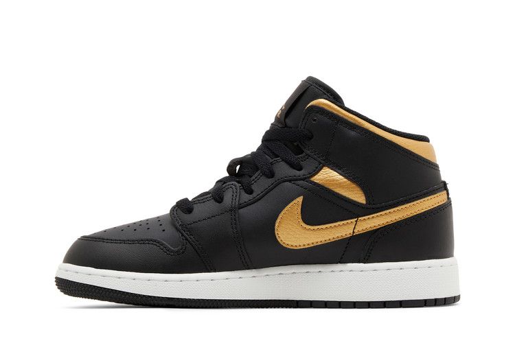 Jordan 1 Mid Black Metallic Gold Swoosh (GS)