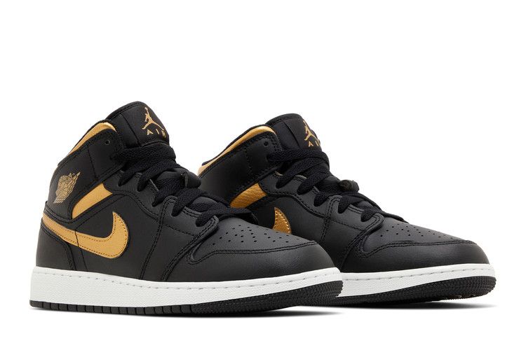 Jordan 1 Mid Black Metallic Gold Swoosh (GS)