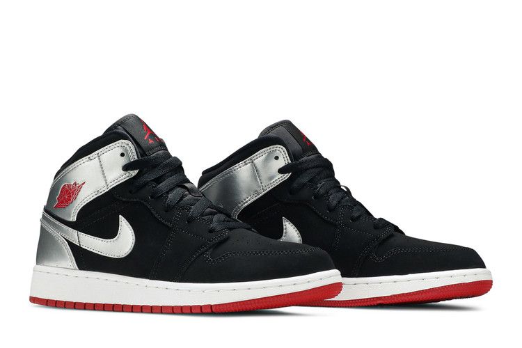 Jordan 1 Mid Black Red Silver (GS)