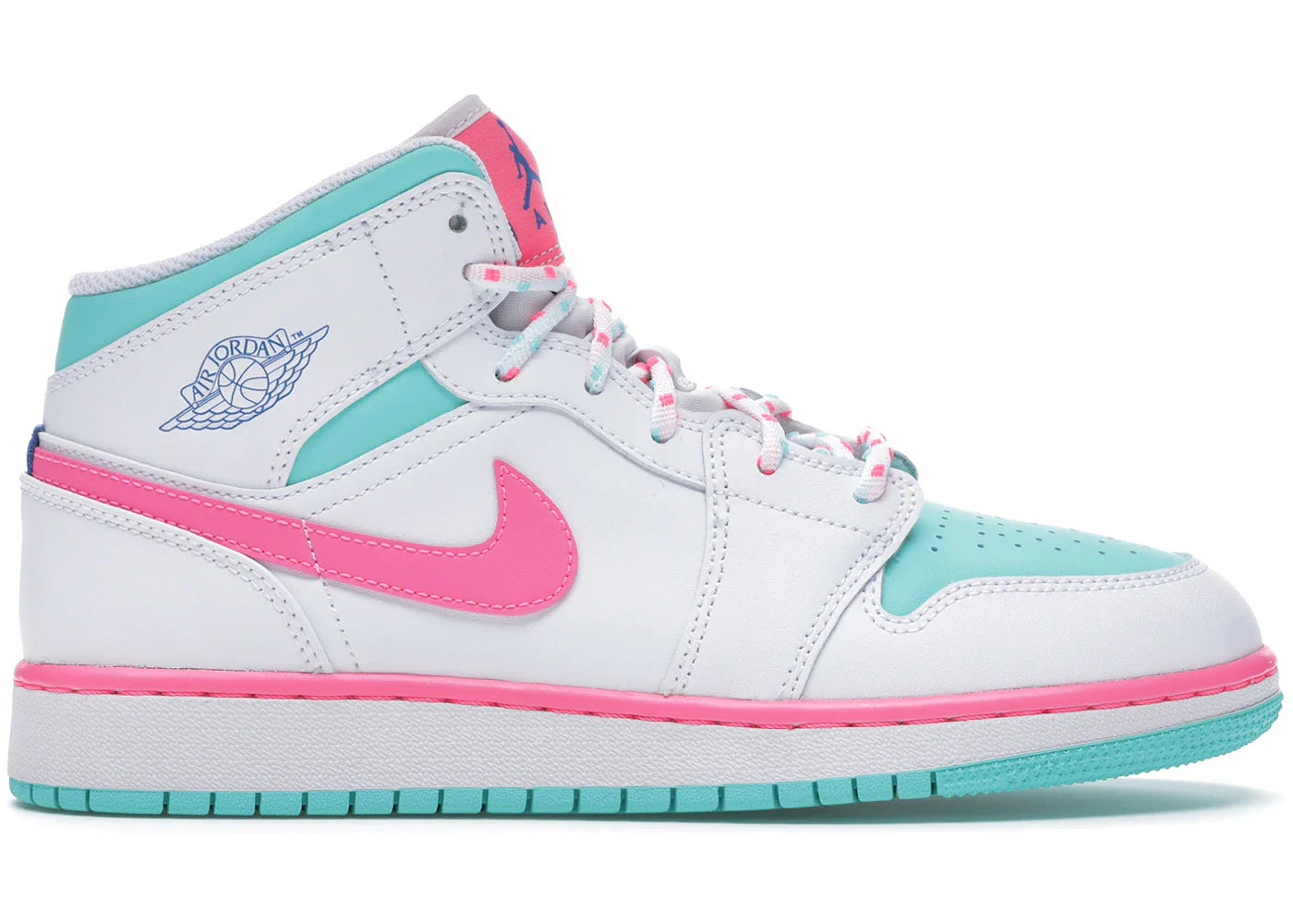 Jordan 1 Mid White Pink Green Soar (GS)