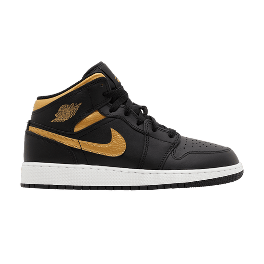 Jordan 1 Mid Black Metallic Gold Swoosh (GS)