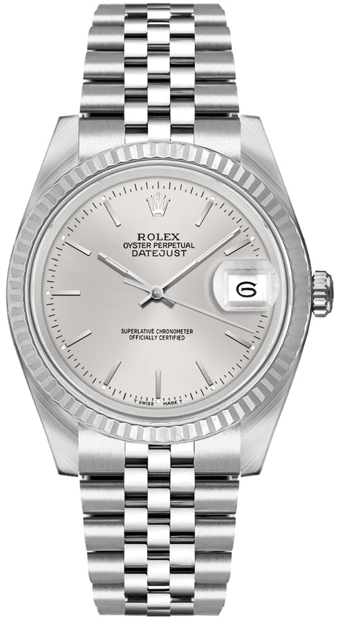 Rolex Datejust 36 Silver Index Dial Fluted Bezel Unisex Watch 16234