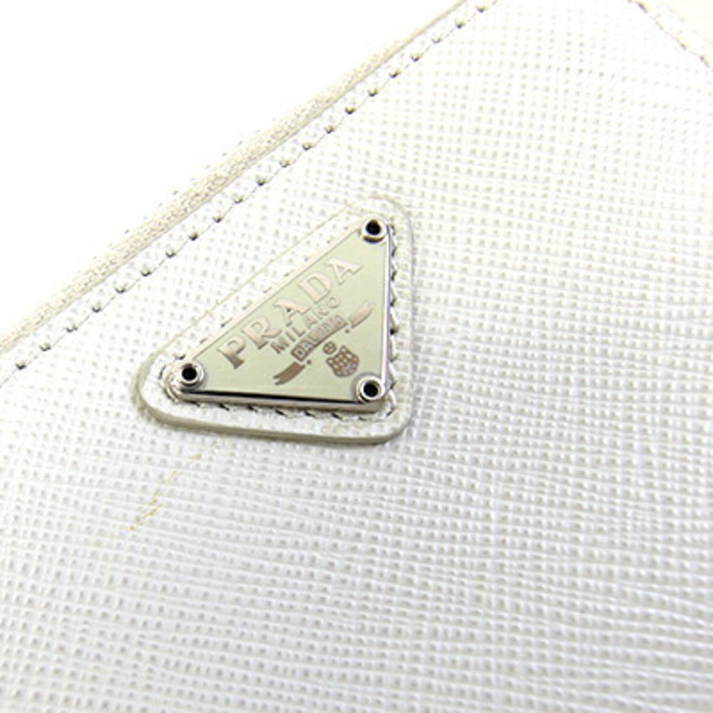 Triangle Double Zip Pouch Bag with Chain Saffiano Leather Mini