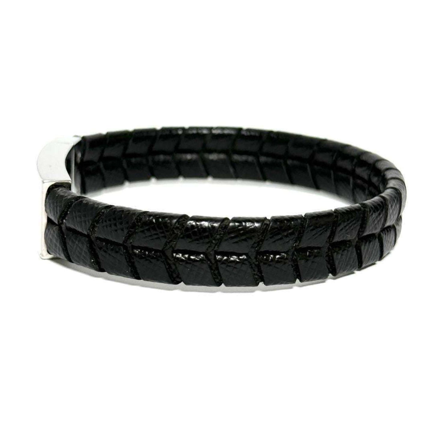 Plate Bracelet Leather and Metal Black