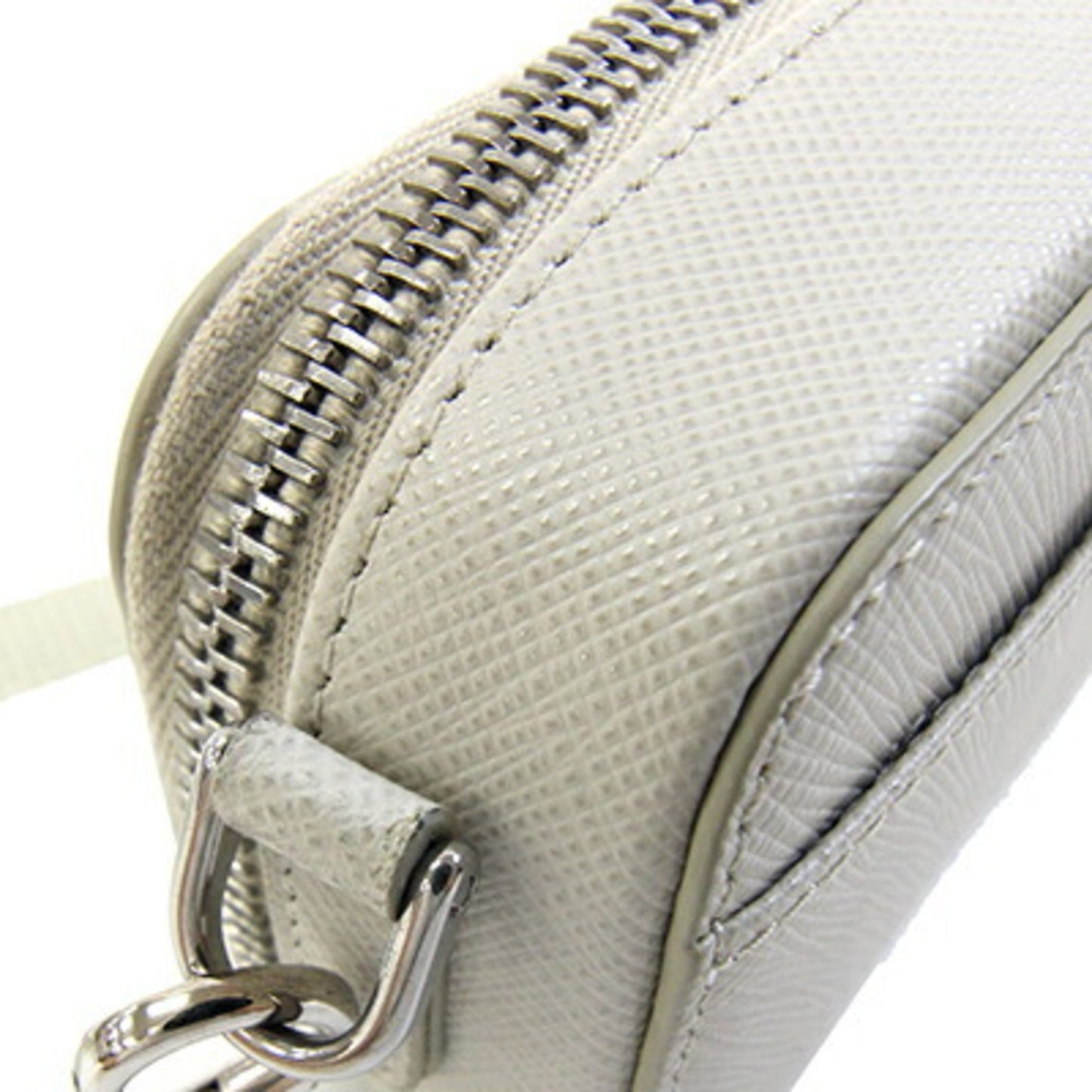 Triangle Double Zip Pouch Bag with Chain Saffiano Leather Mini
