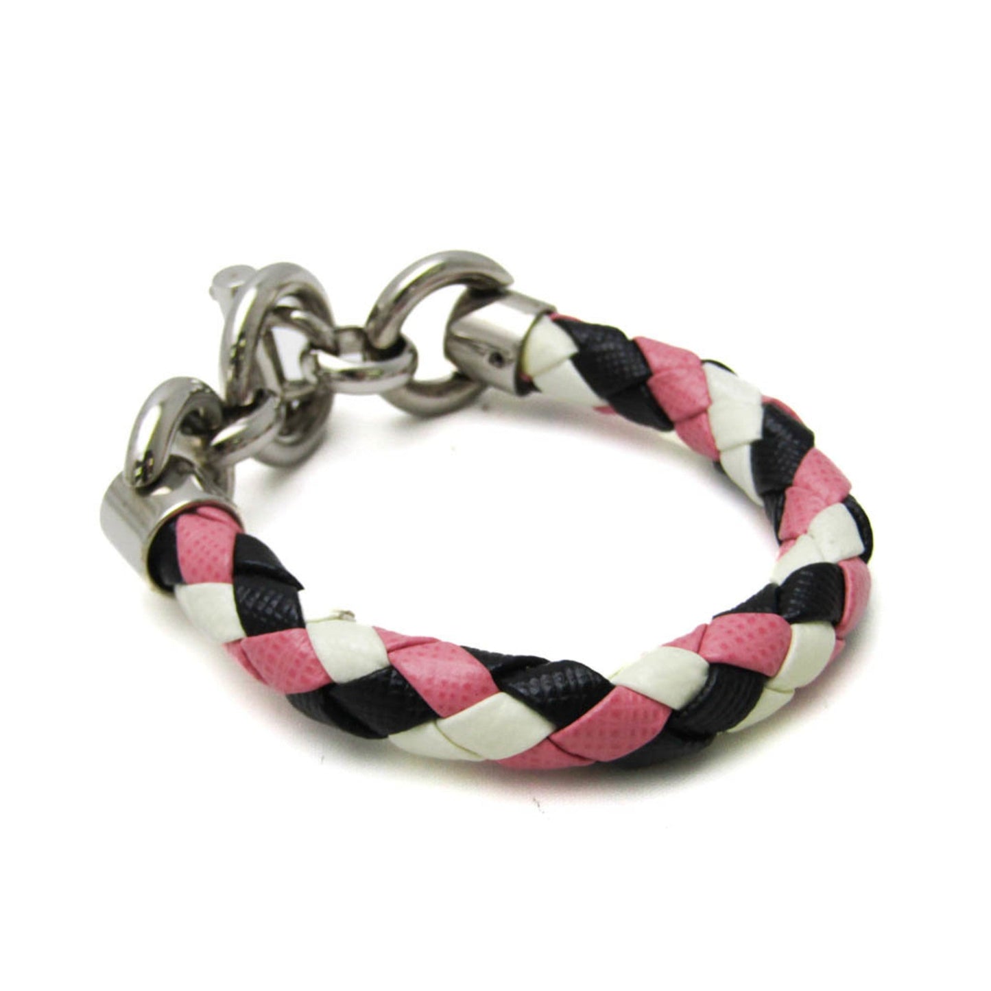 Charm Bracelet Leather and Metal Black Pink White