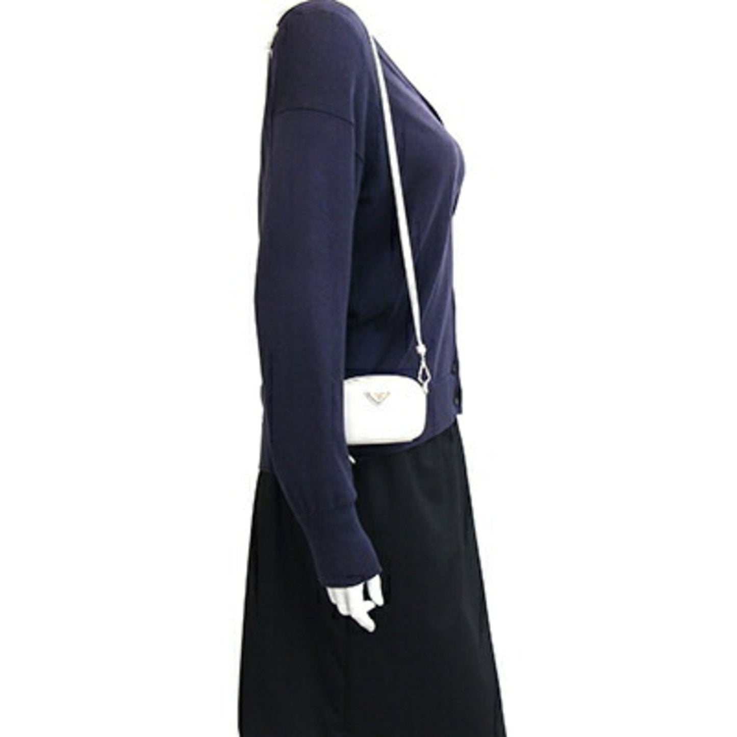 Triangle Double Zip Pouch Bag with Chain Saffiano Leather Mini