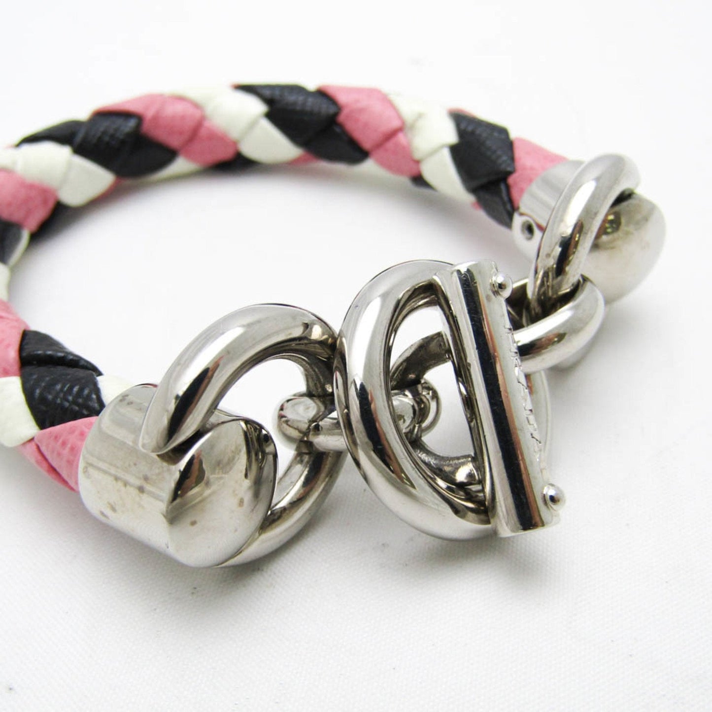 Charm Bracelet Leather and Metal Black Pink White