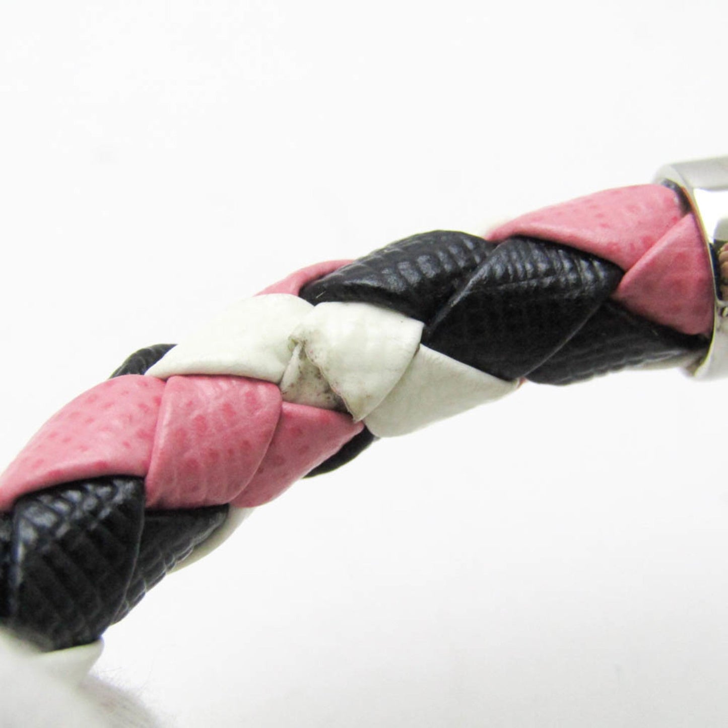 Charm Bracelet Leather and Metal Black Pink White