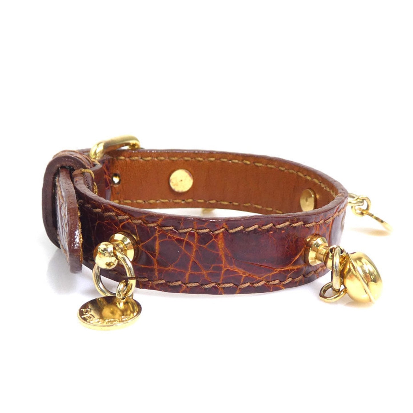 Bracelet Leather and Metal Brown and Gold