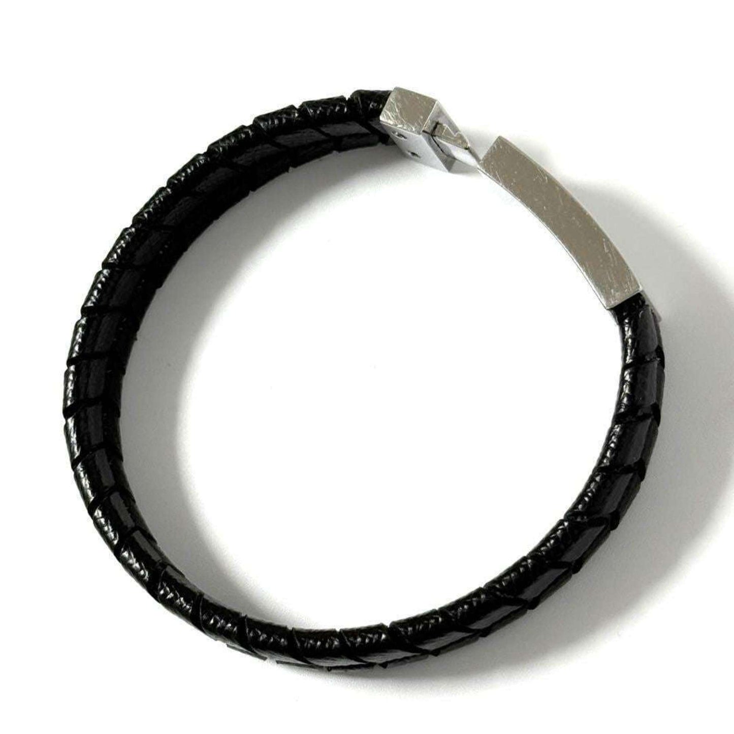 Plate Bracelet Leather and Metal Black