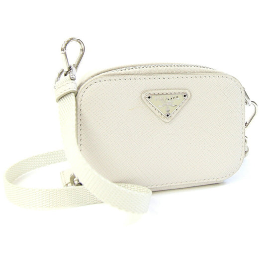 Triangle Double Zip Pouch Bag with Chain Saffiano Leather Mini