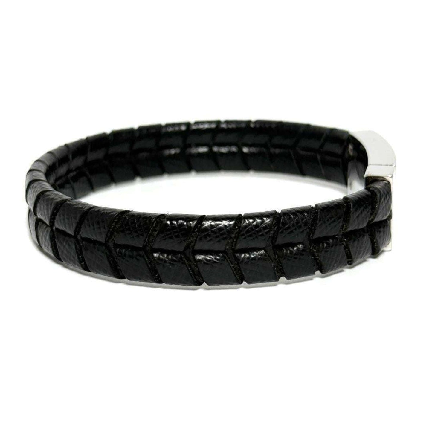 Plate Bracelet Leather and Metal Black