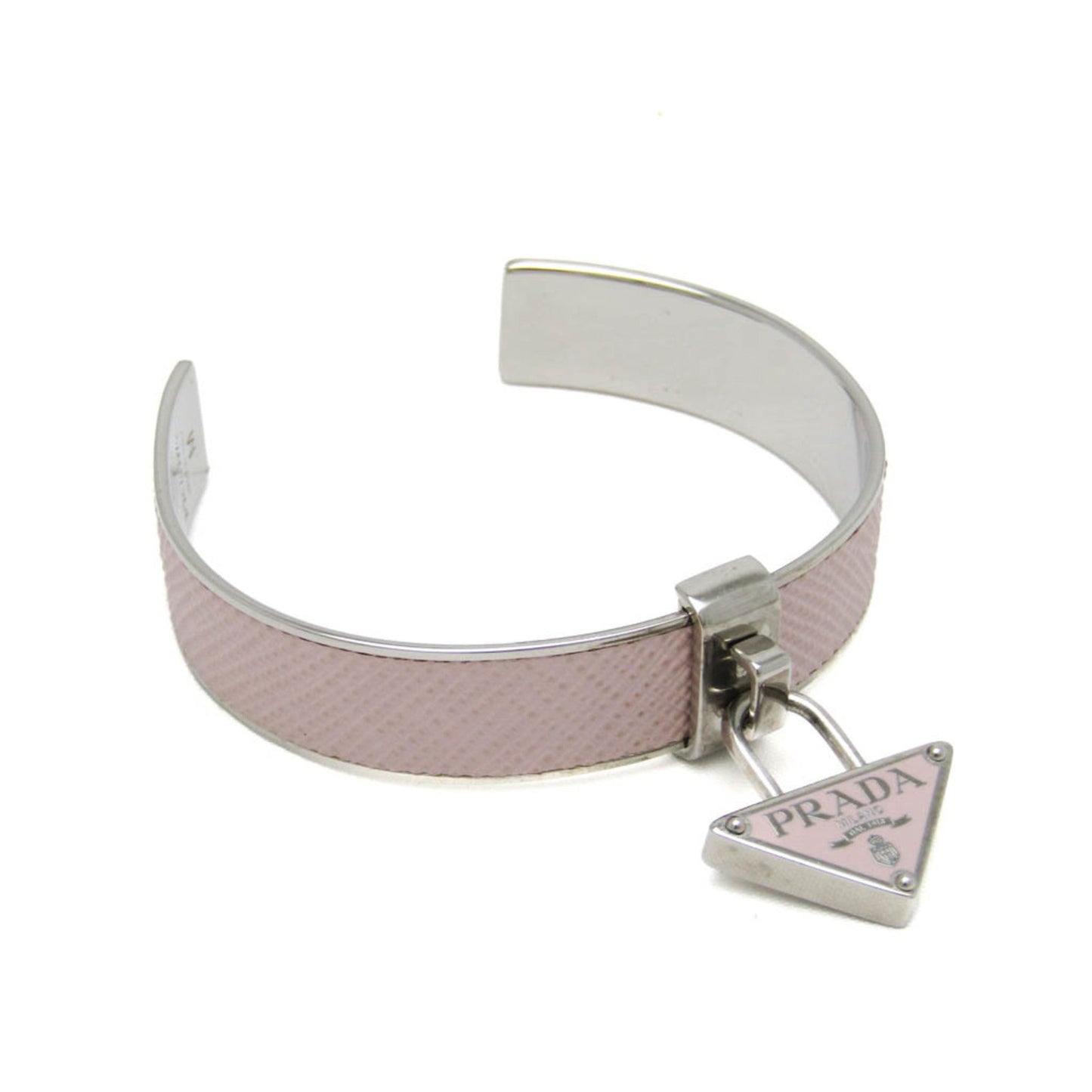 Bangle Leather and Metal Light Pink and Silver Bracelet