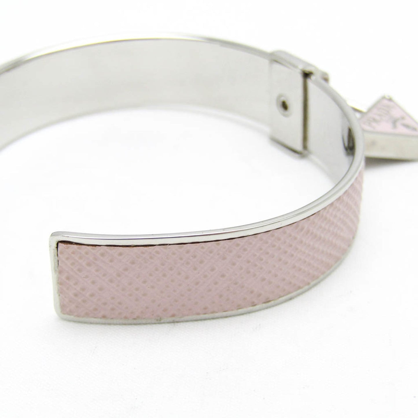 Bangle Leather and Metal Light Pink and Silver Bracelet