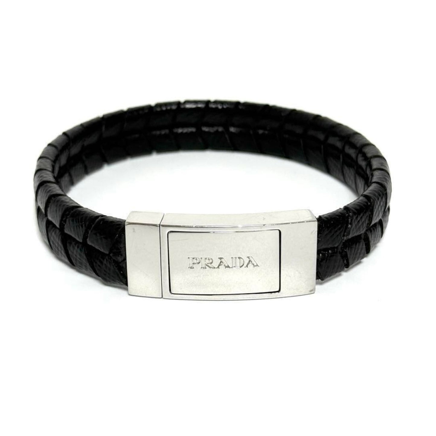 Plate Bracelet Leather and Metal Black