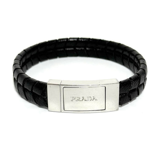 Plate Bracelet Leather and Metal Black