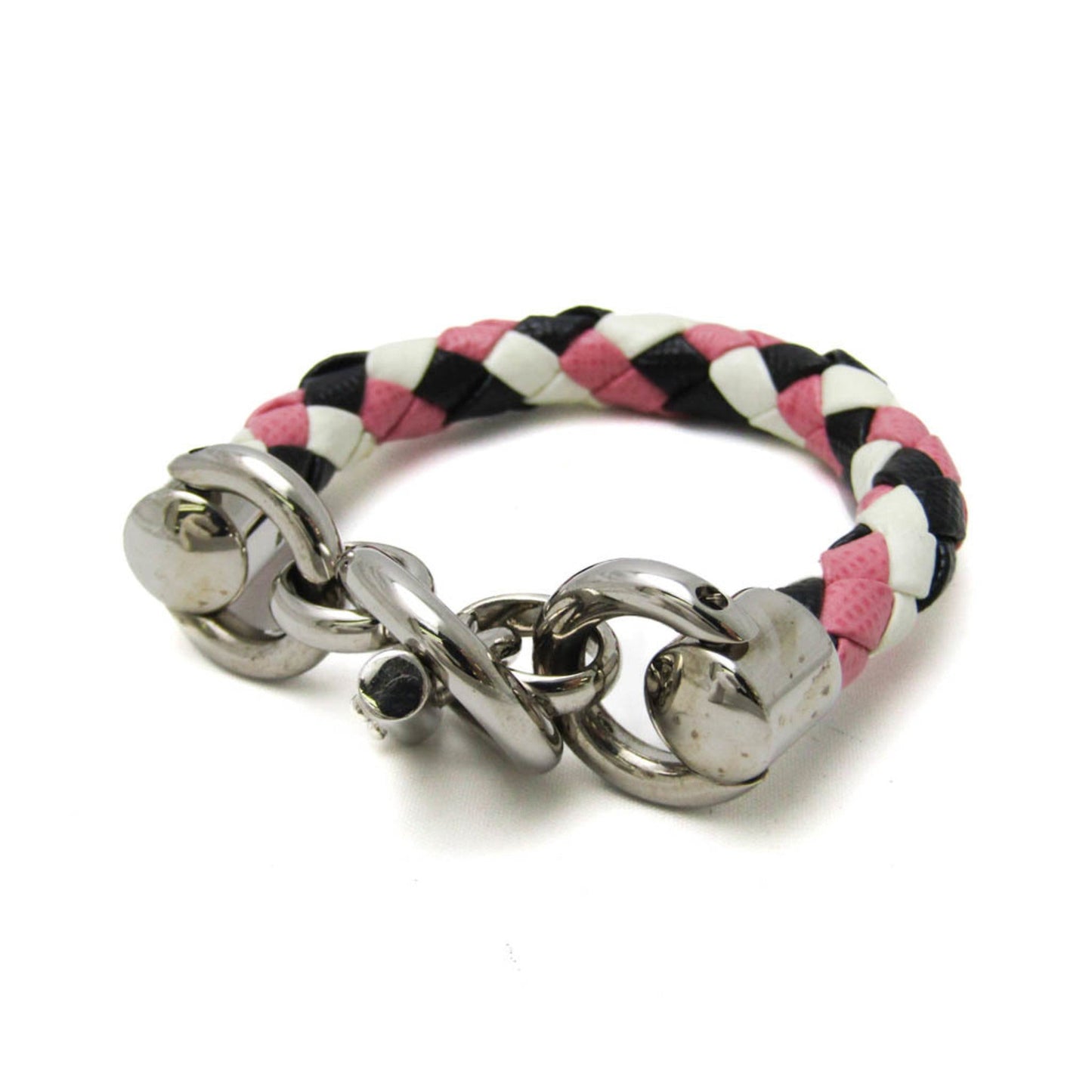 Charm Bracelet Leather and Metal Black Pink White