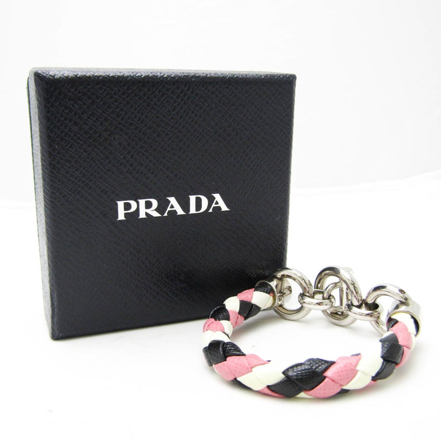 Charm Bracelet Leather and Metal Black Pink White