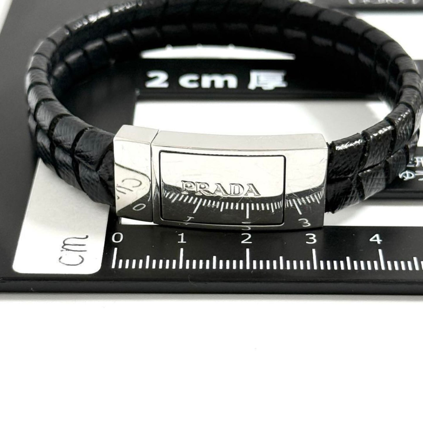 Plate Bracelet Leather and Metal Black