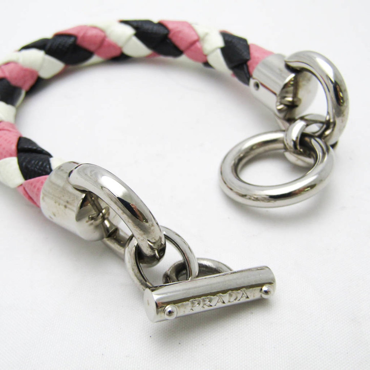 Charm Bracelet Leather and Metal Black Pink White
