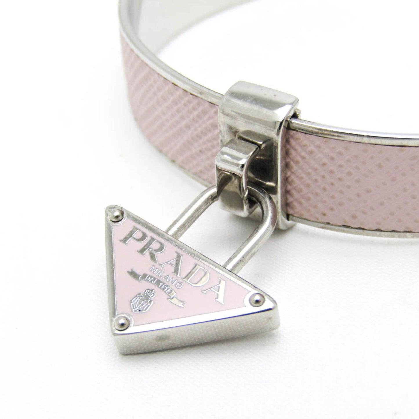 Bangle Leather and Metal Light Pink and Silver Bracelet