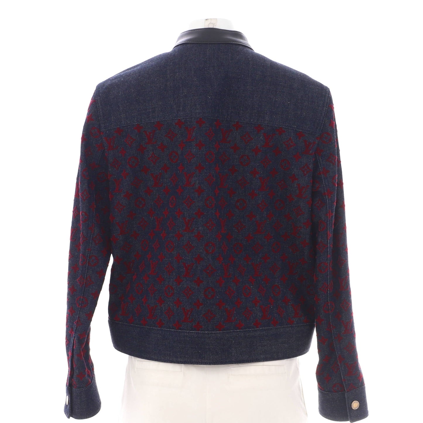 Women's Flocked Button Up Jacket Monogram Denim and Leather