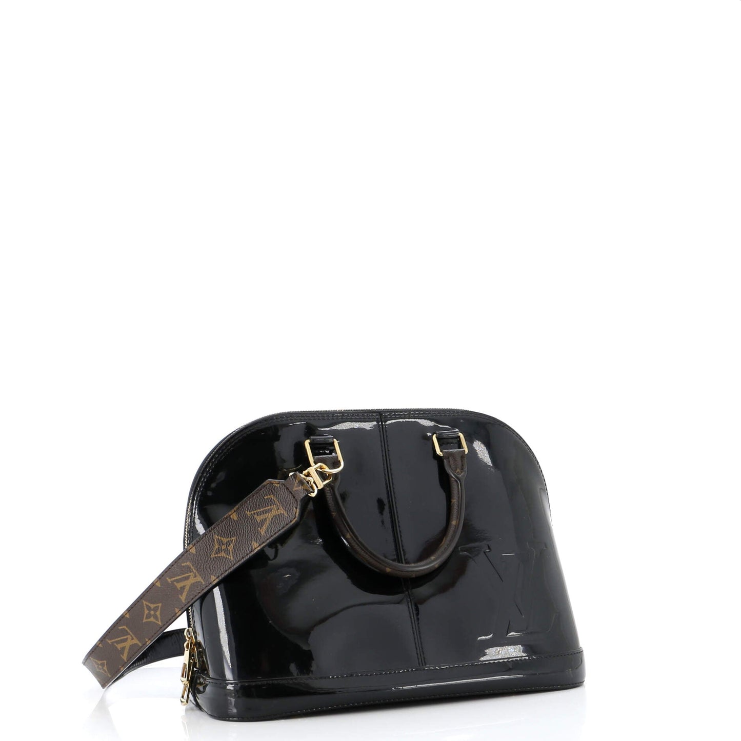 Alma Handbag Vernis with Monogram Canvas PM