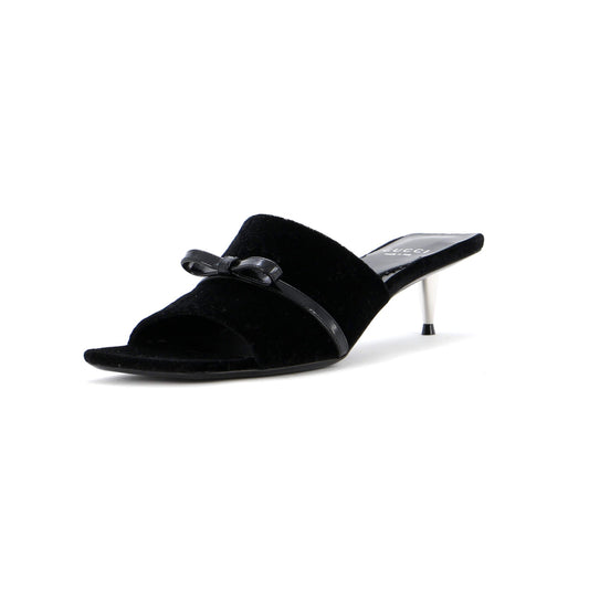 Women's Bow Slide Heeled Sandals GG Velvet