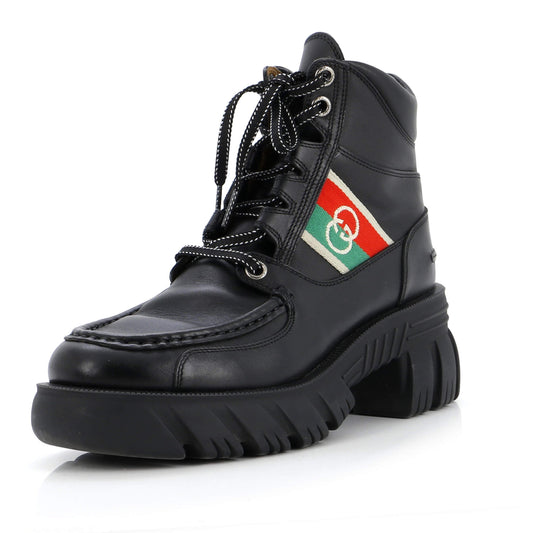 Women's Quebec Web Lace Up Combat Boots Leather