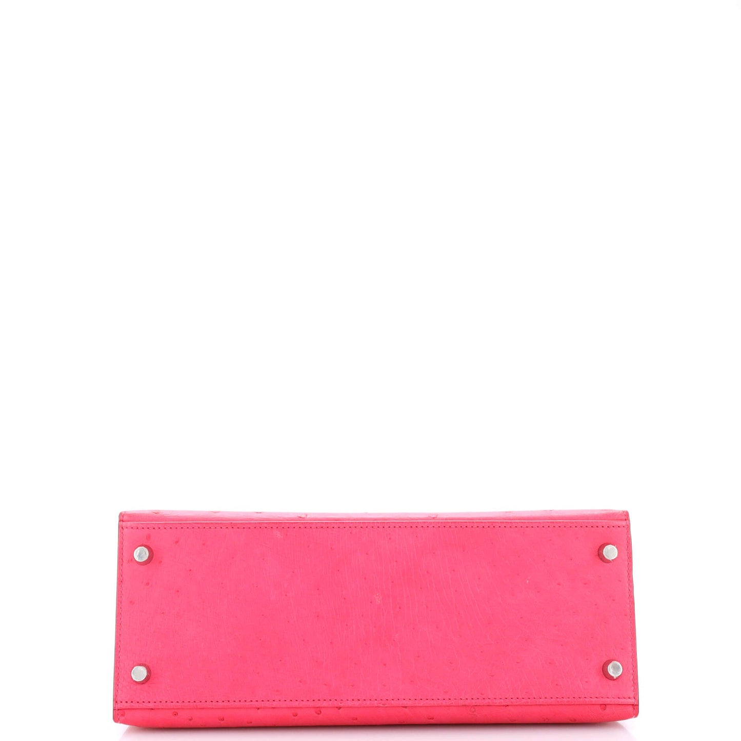 Kelly Handbag Rose Tyrien Ostrich with Palladium Hardware 28