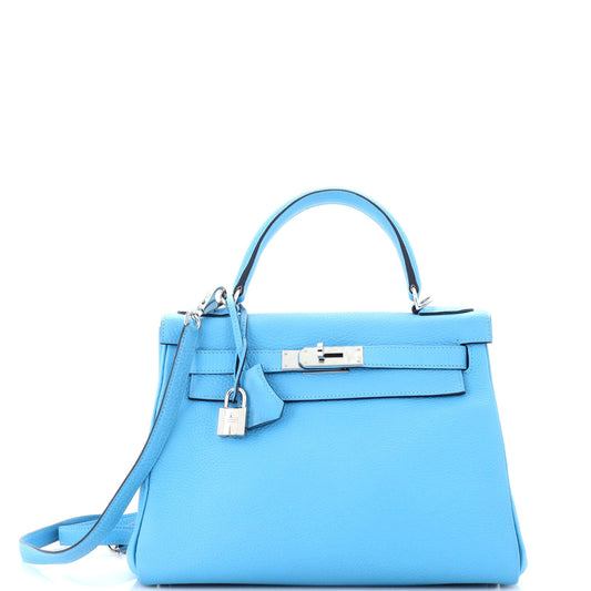 Kelly Handbag Bleu Du Nord Clemence with Palladium Hardware 28