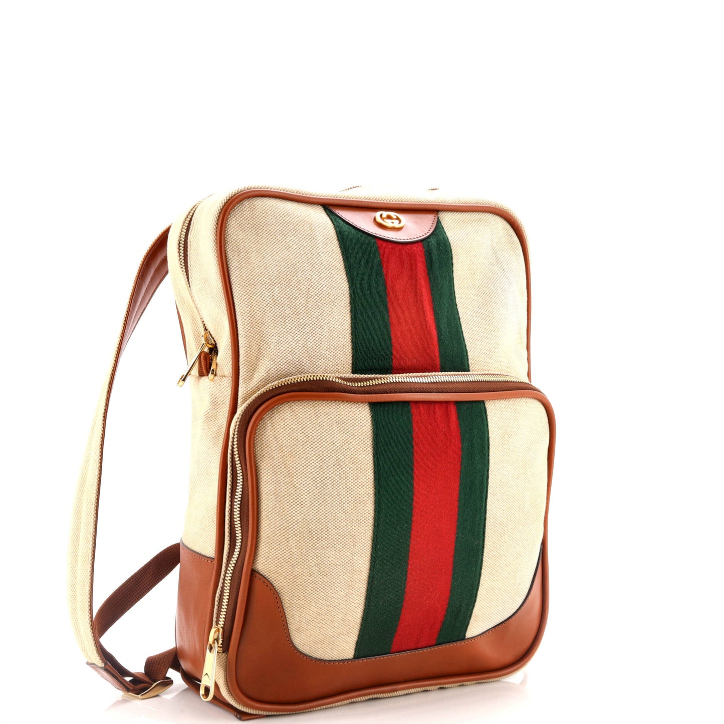 Front Pocket Backpack Vintage Web Canvas with Leather Medium