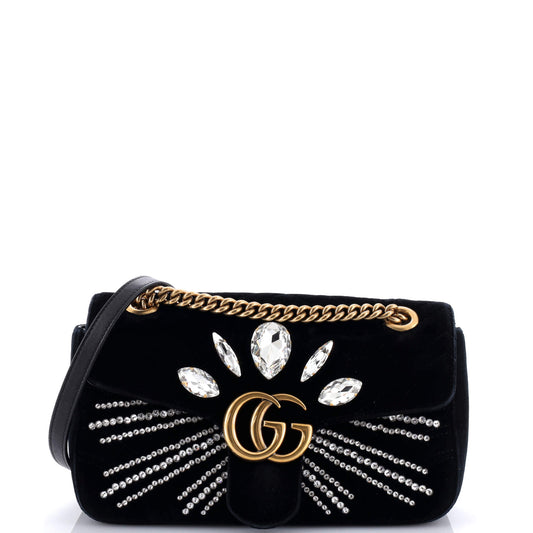 GG Marmont Flap Bag Crystal Embellished Matelasse Velvet Medium