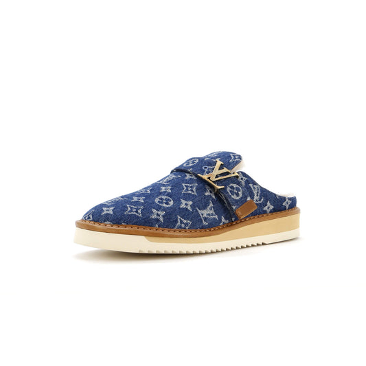 Cosy Flat Clog Mules Monogram Denim
