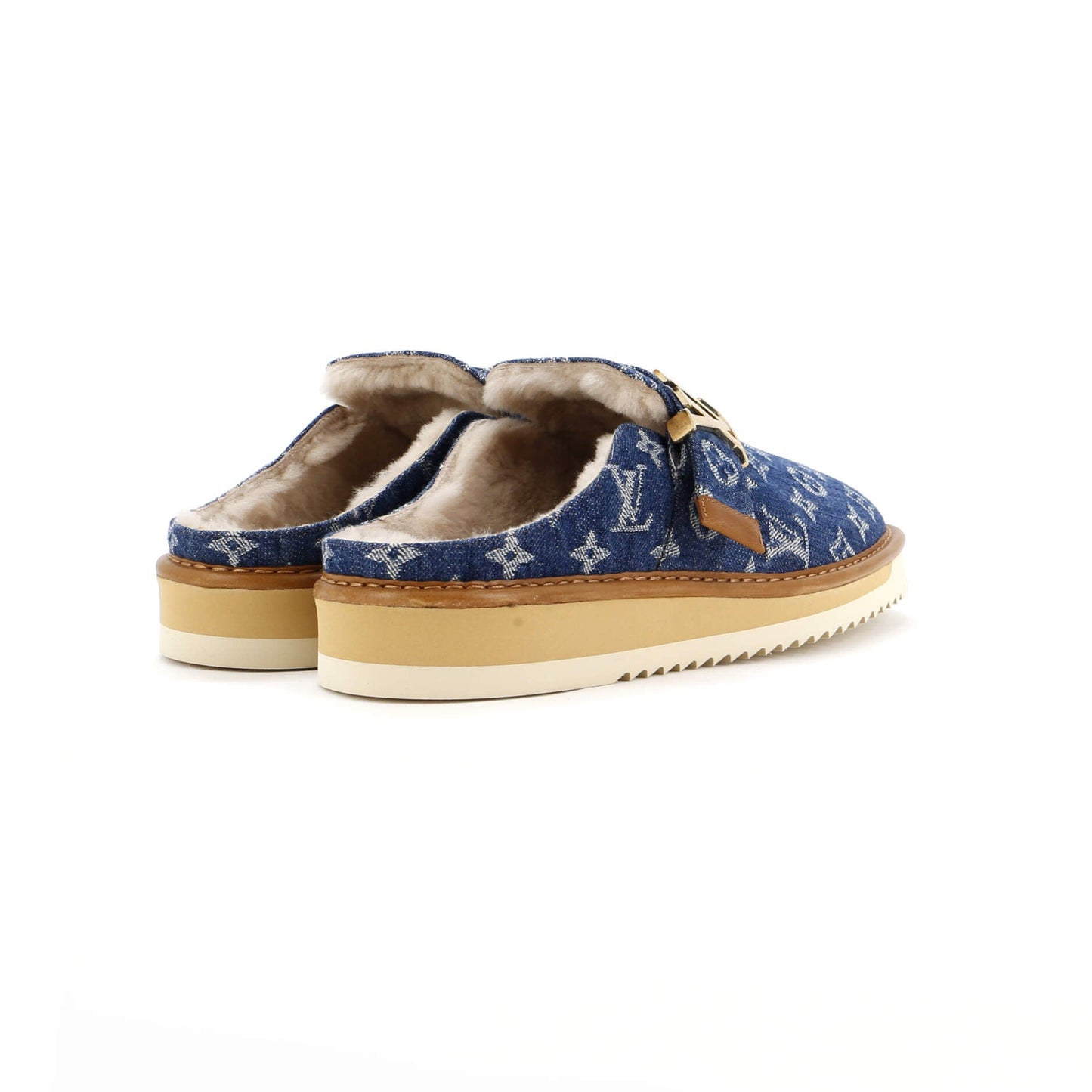 Cosy Flat Clog Mules Monogram Denim