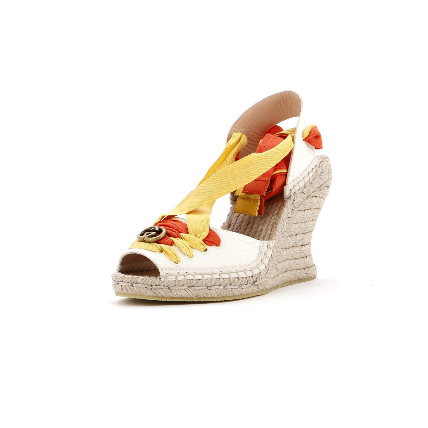 Women's GG Ankle Tie Wedge Espadrilles Canvas