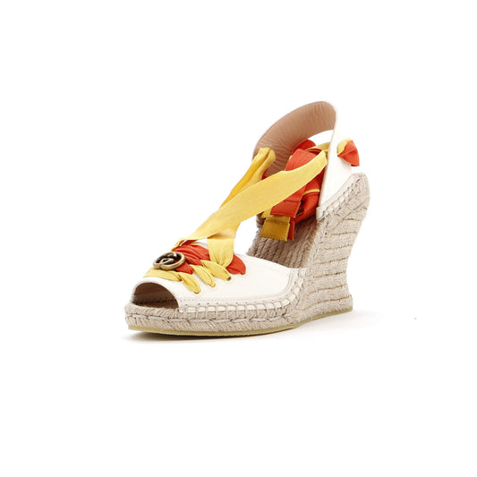 Women's GG Ankle Tie Wedge Espadrilles Canvas