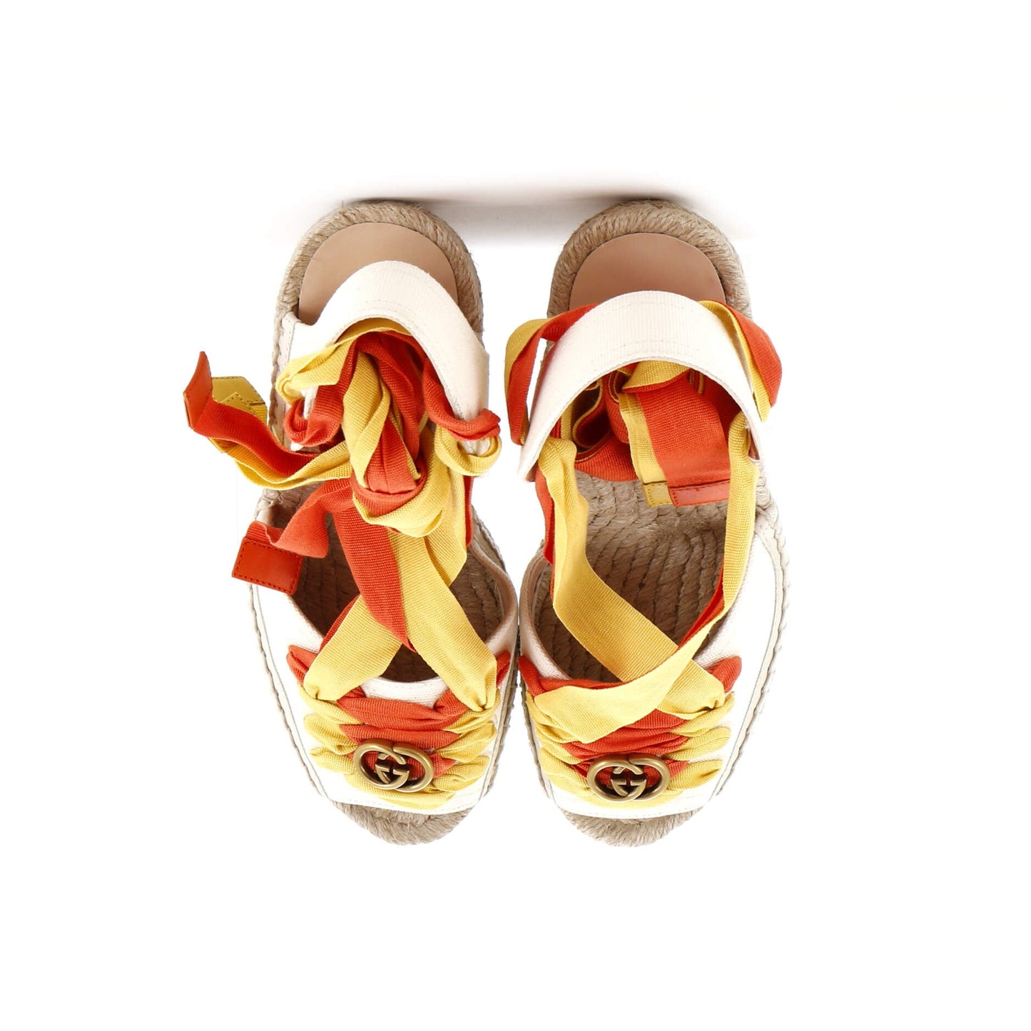 Women's GG Ankle Tie Wedge Espadrilles Canvas