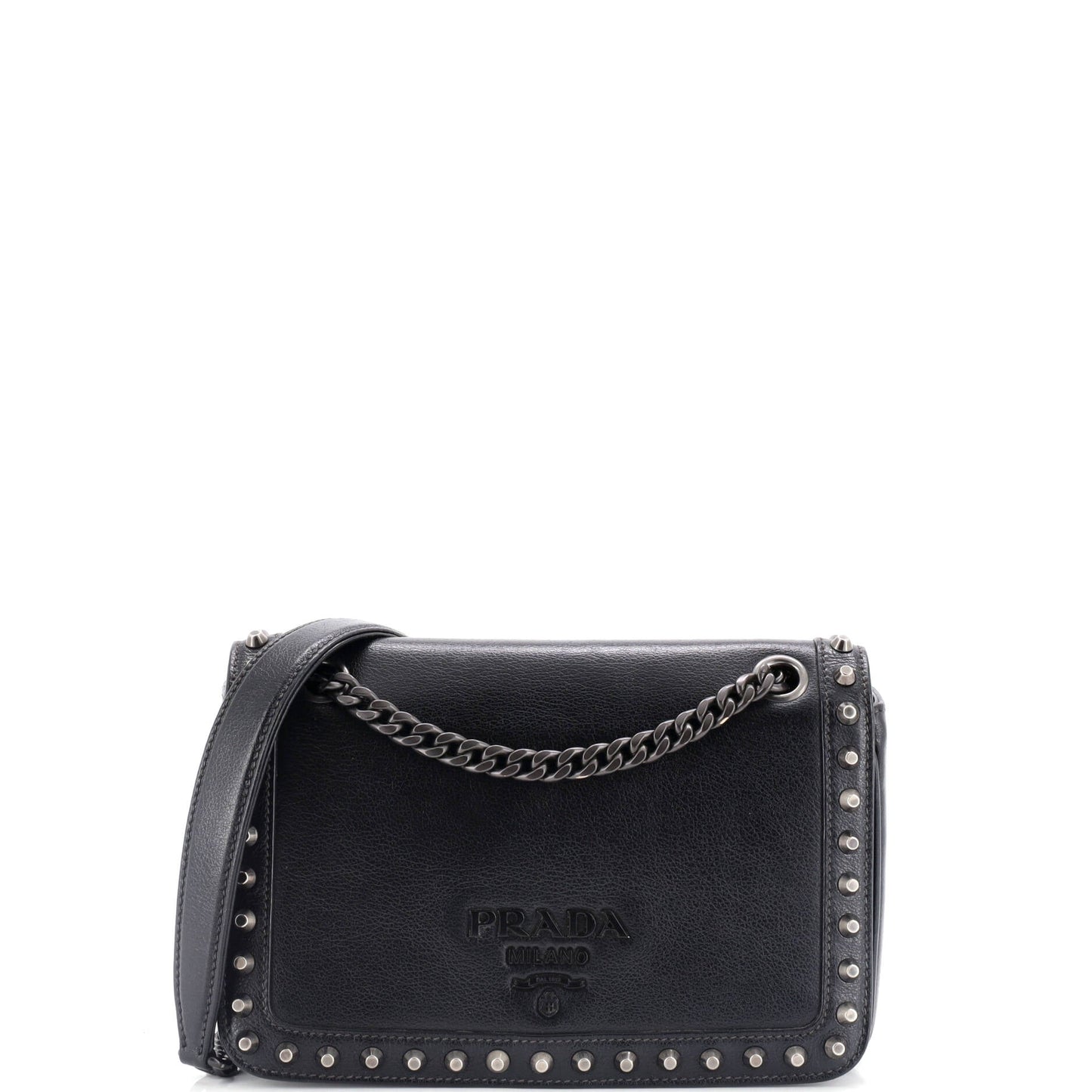 Chain Flap Bag Studded Glazed Calfskin Medium