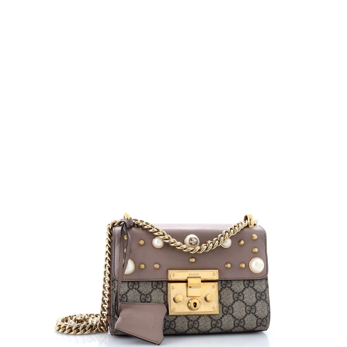 Pearly Padlock Shoulder Bag GG Coated Canvas with Studded Leather Small