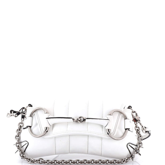 Horsebit Chain Shoulder Bag Vertical Quilted Leather Small