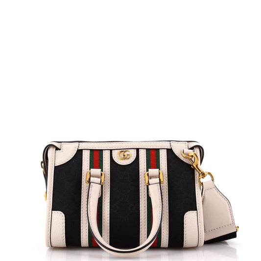 Double G Web Top Handle Bag GG Canvas with Leather Mini