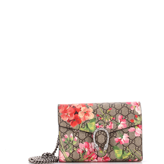 Dionysus Chain Wallet Blooms Print GG Coated Canvas Small