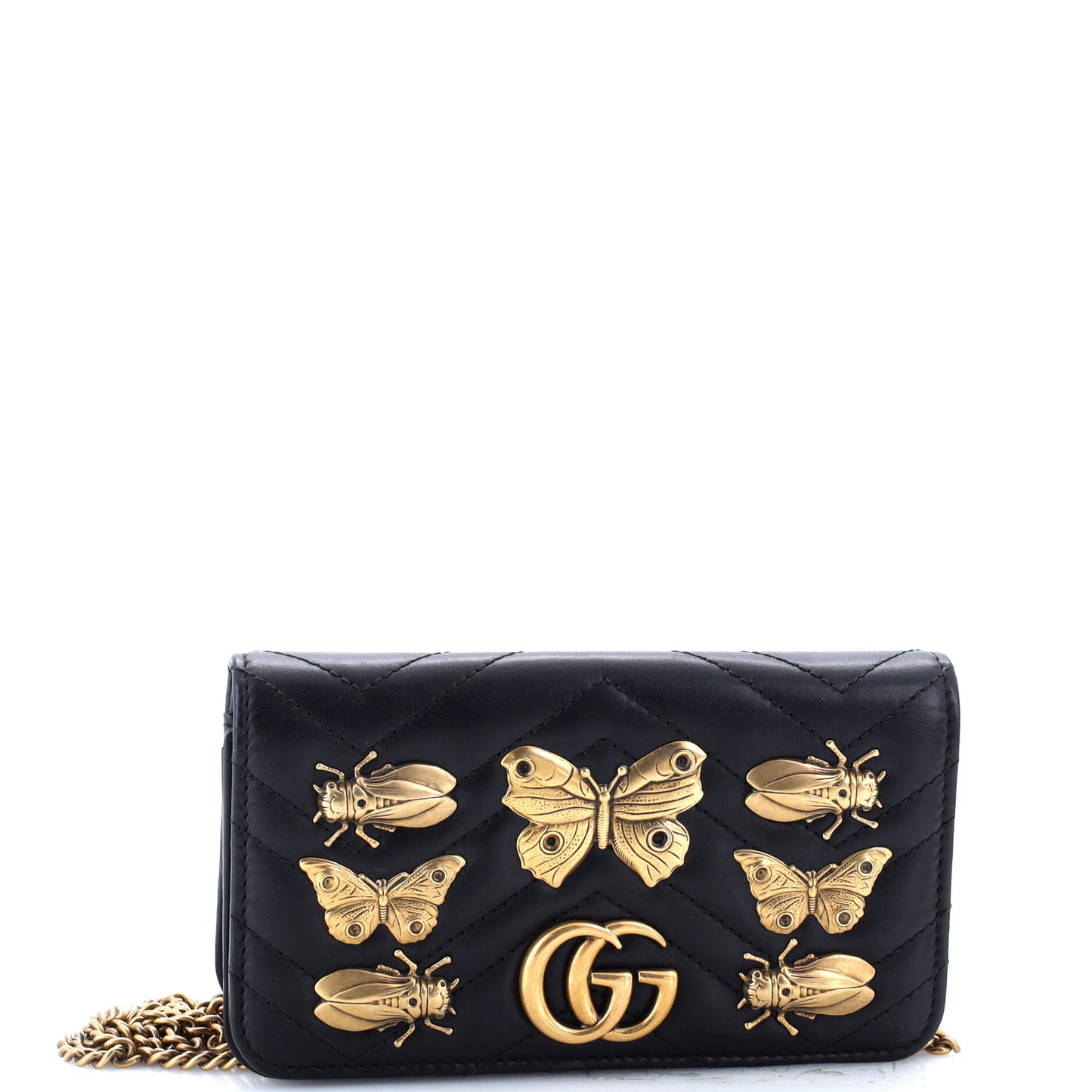 GG Marmont Chain Flap Bag Embellished Matelasse Leather Mini