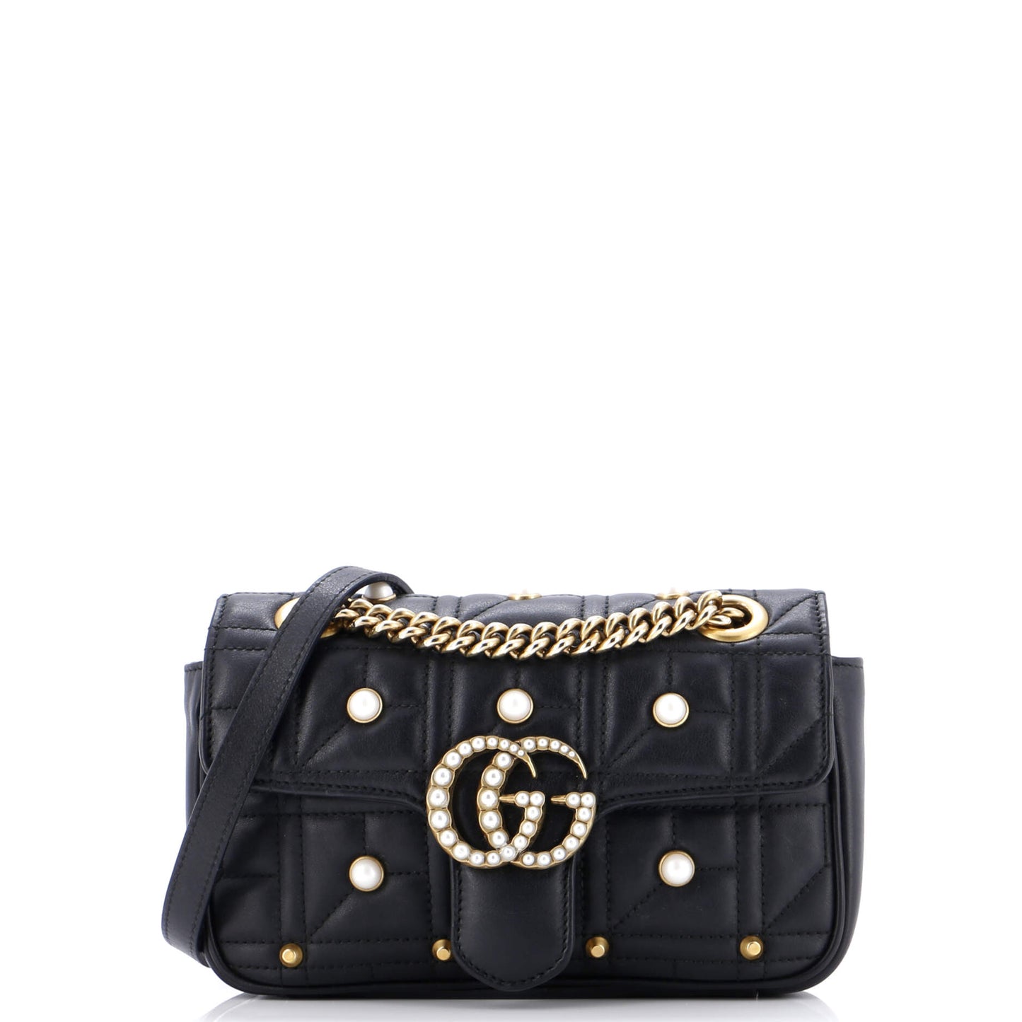 Pearly GG Marmont Flap Bag Embellished Matelasse Leather Mini