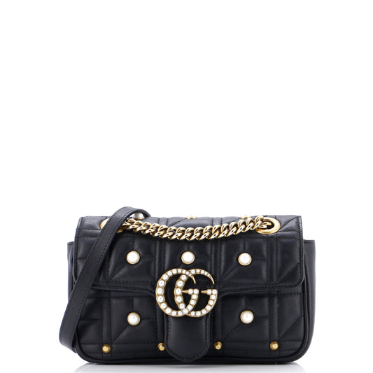 Pearly GG Marmont Flap Bag Embellished Matelasse Leather Mini